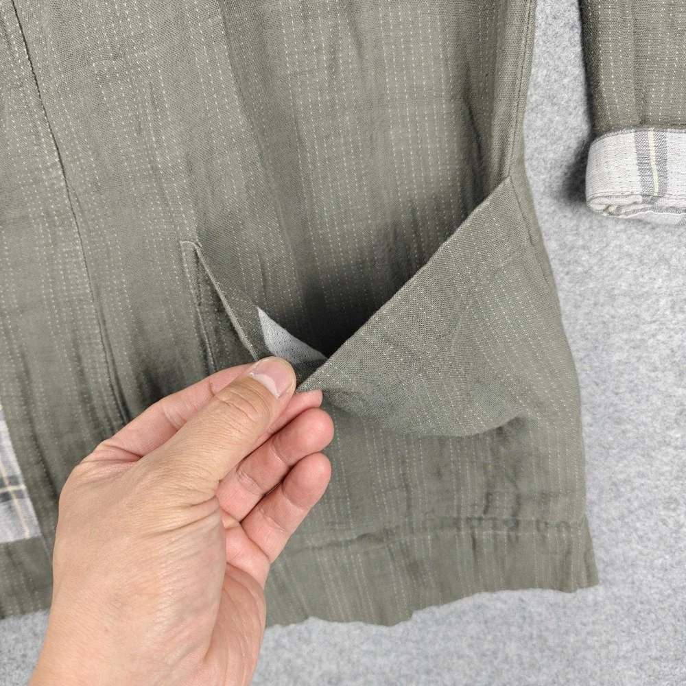 Eileen Fisher Jacket Womens SP Green Organic Cotton Linen Kimono Plaid Lined - Picture 2 of 10